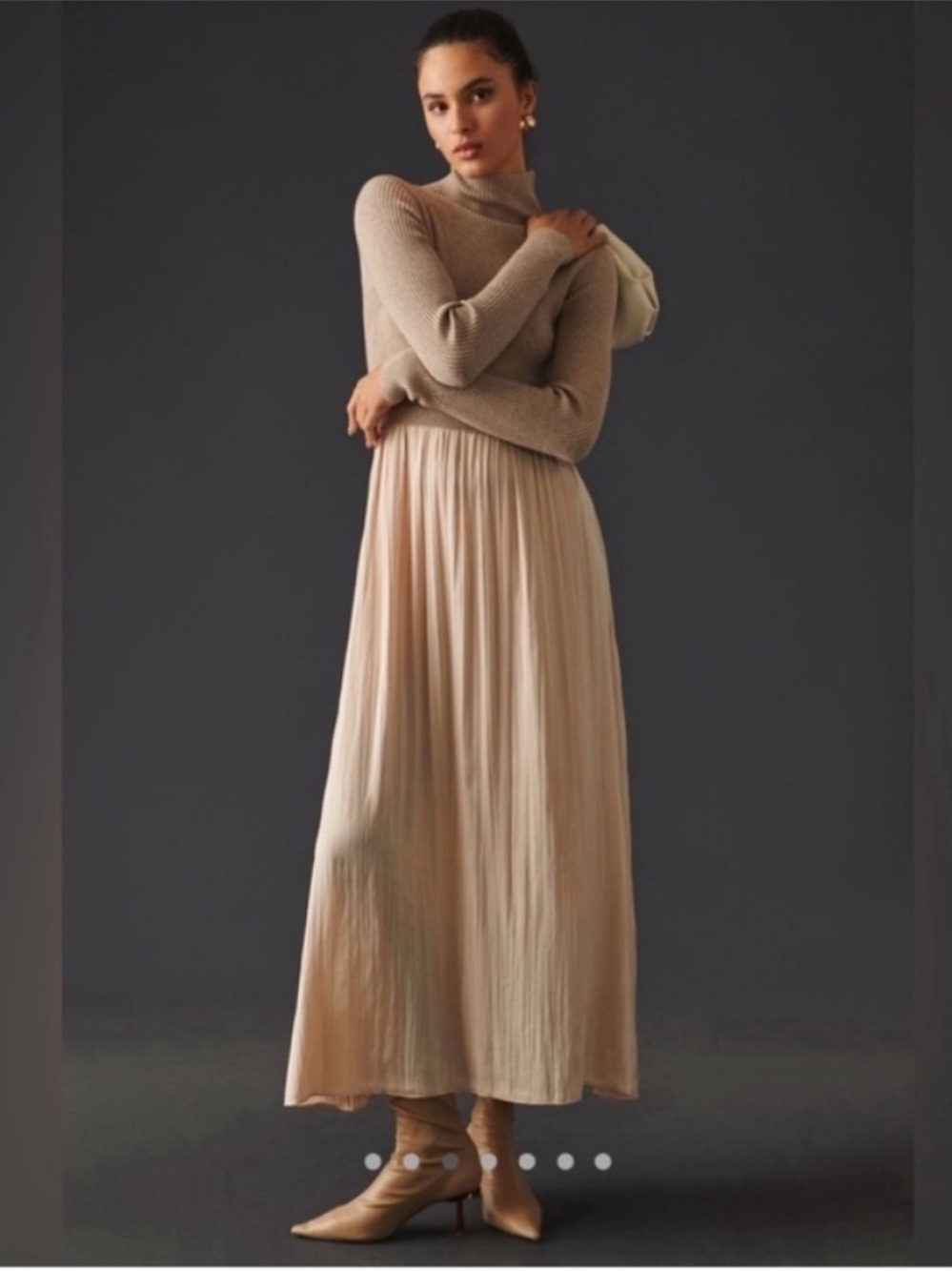 Anthropologie Thea Twofer Ribbed Sweater Maxi Dress Beige Cream Size Large